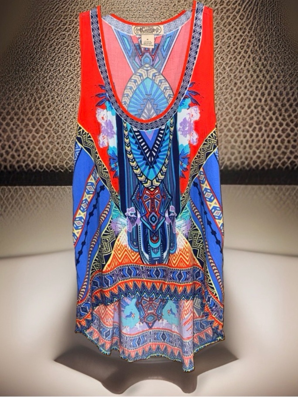 Flying Tomato Red and Blue Geo-Print Sleeveless Top-M-EC